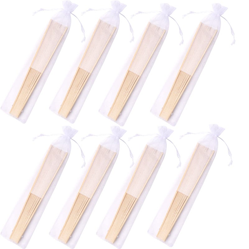 SL crafts 24pcs White Imitated Silk Hand Fan Imitated Silk Fabric Bamboo Handheld Folded Fan Bridal Dancing Props Church Wedding Party Favors with Organza Bags (White) - Image 4